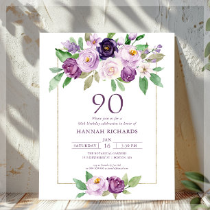 Pourpre Violet Floral 90e anniversaire Invitatio