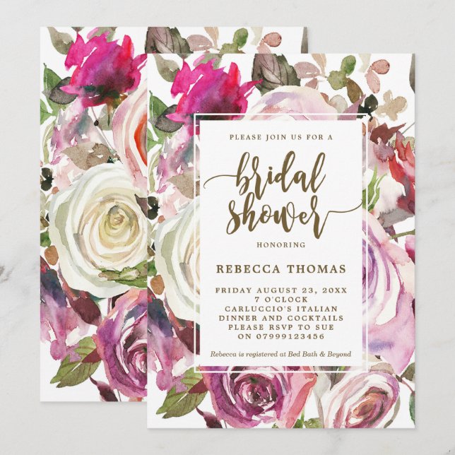 Poussée fleurie moderne nuptiale invitation douche (Devant / Derrière)