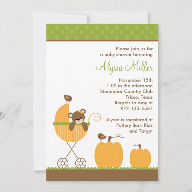 Poussette d'automne Bébé Douche Invitations (Devant)