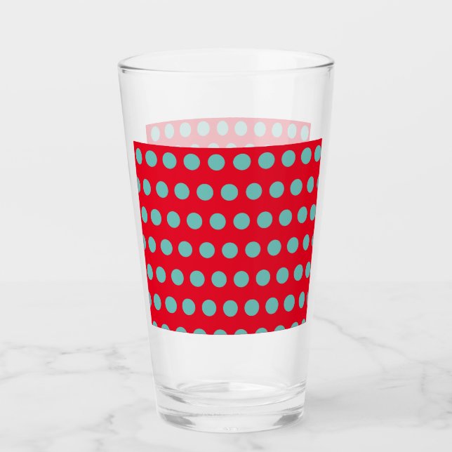 Poussette en verre à points polka (rouge et aqua) (Devant)