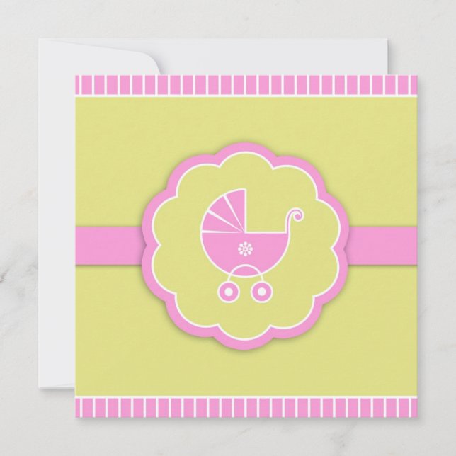 Poussette rose Baby shower plat Invitation (Devant)