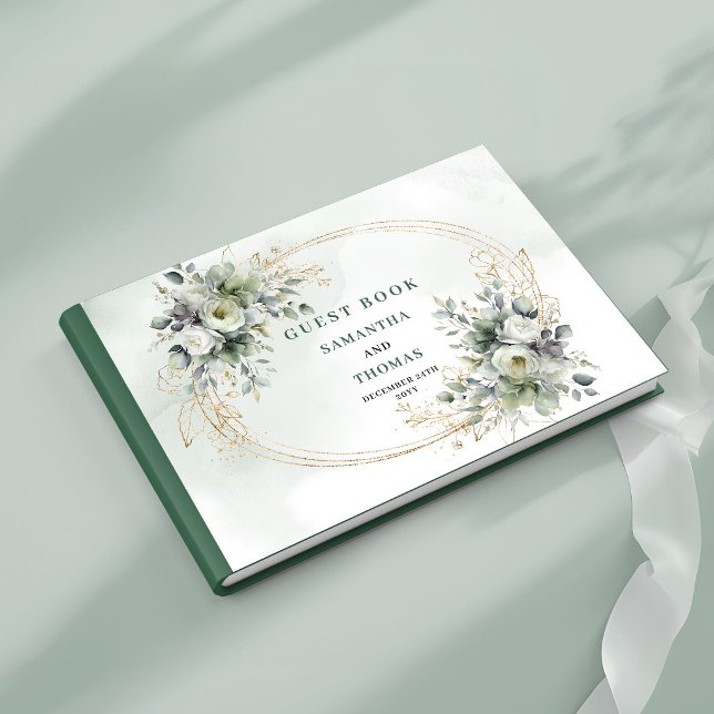 Poussière de botanique vert doré Livre d'or de mar (Green Gold Botanical Dusty Green Wedding Guest Book)