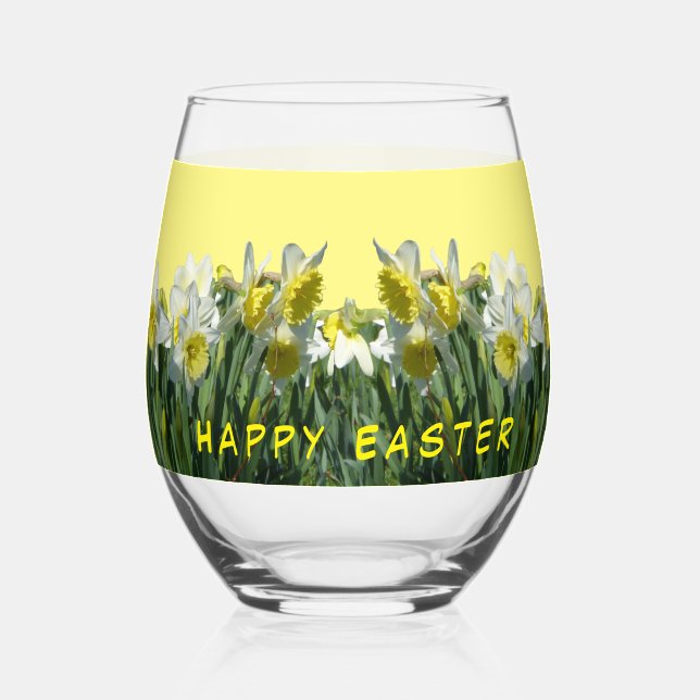 Poussière De Daffodiles Jaunes Blancs. Verre à vin (Recto)