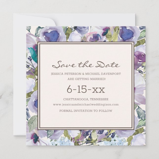 Poussière de lilas bleu boho floral mariage enregi (Devant)