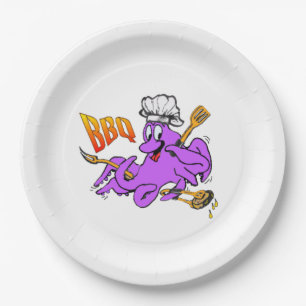 Poussière Octopus BBQ. Assiettes en Papier.