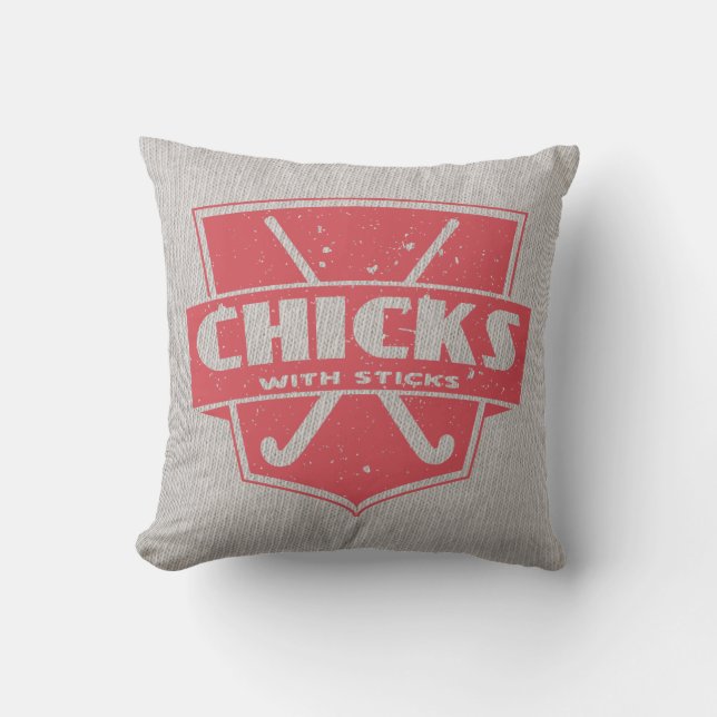Poussins avec bâtons Coussin de hockey de terrain, (Recto)