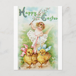 Poussins d'équitation de fille de carte postale de