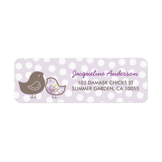 Poussins pourpres Damask Baby showers Étiquettes d (Devant)