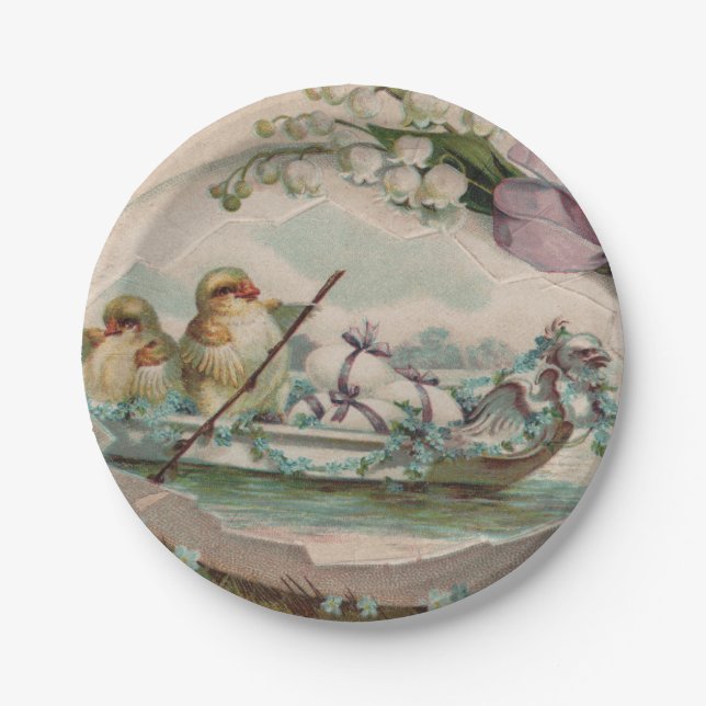 Poussins Rameurs Assiettes en Papier de Pâques (Devant)