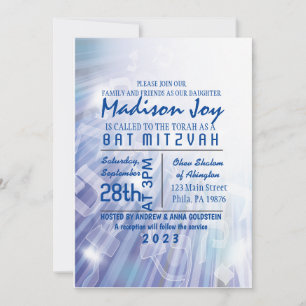 POUTRES DE BARRE LUMINEUSE Invitation Bat mitzvah