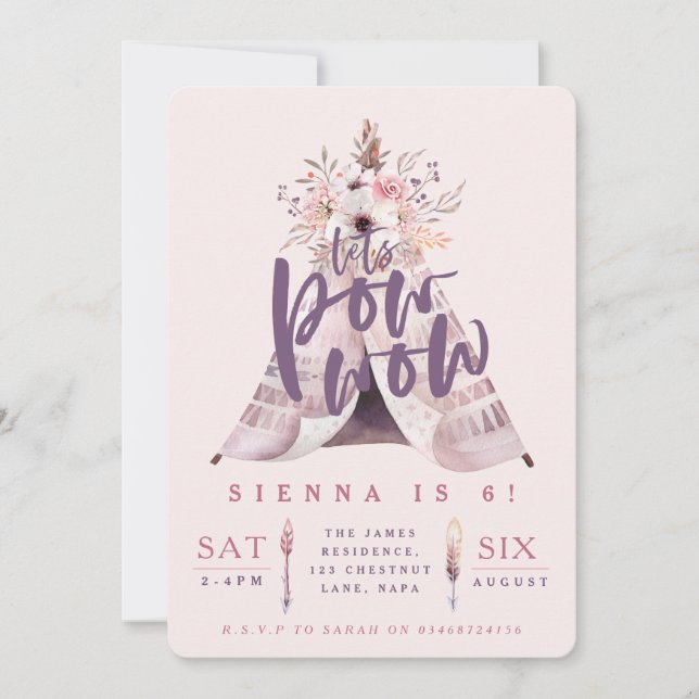Pow wow teepee anniversaire invitation (Devant)