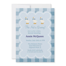 Powder Blue Gingham Goose Baby Shower Invitation