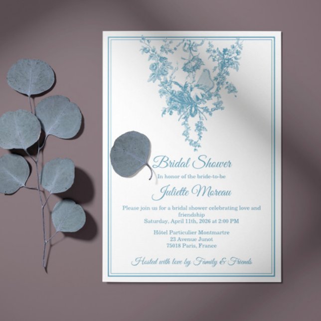 Powder Blue Toile de Jouy Bridal Shower Invitation (Créateur téléchargé)