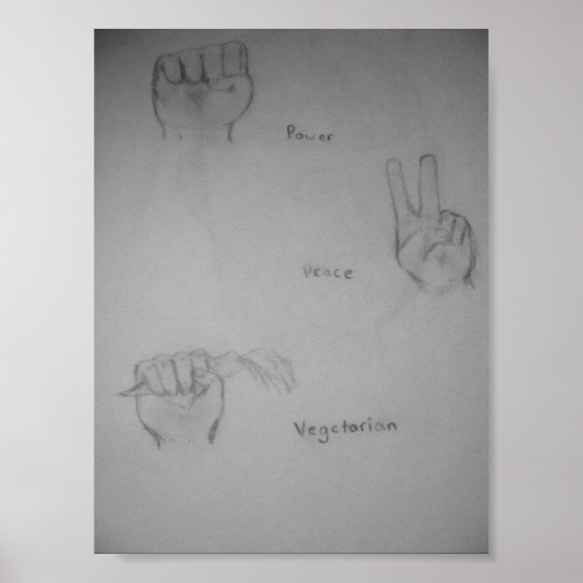 Power, Peace, Végétarien Original Artwork Poster (Devant)