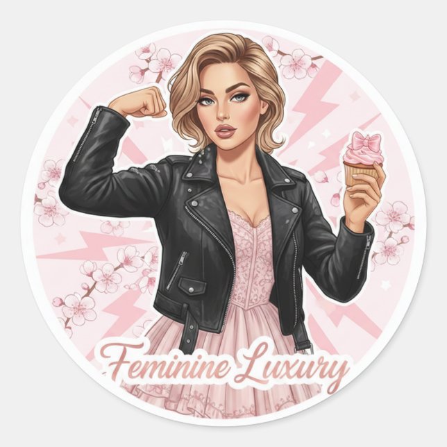 Power & Pink : Autocollant Coquette de Luxe Fémini (Devant)