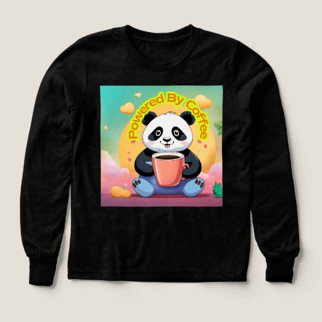 Powered By Coffee Panda T-Shirt – Cute Funny Caffe (Motif recto)