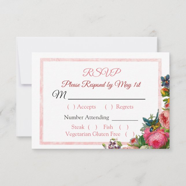 PPInk Roses Floral Striped Wedding Carte RSVP (Devant)