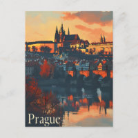 Prague d'antan : Carte postale du pont Charles