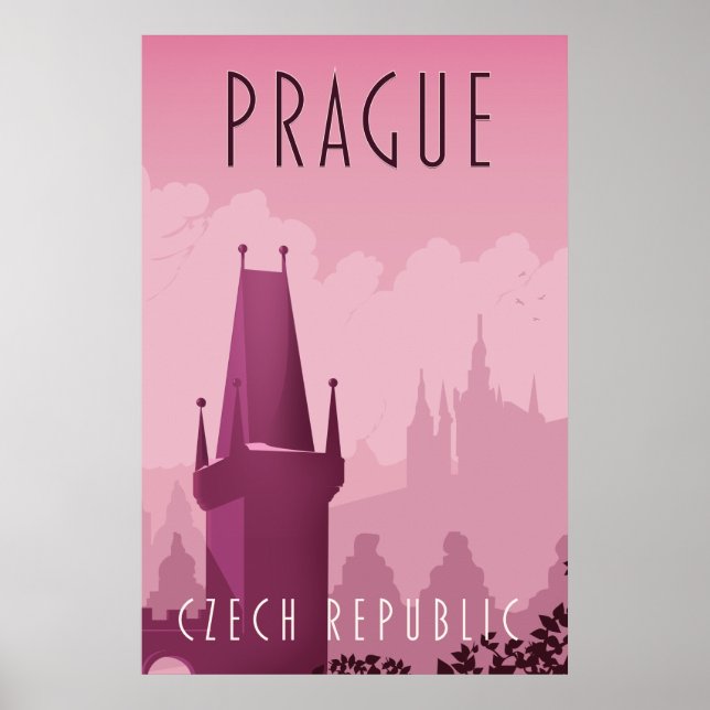 Prague République Tchèque affiche de voyage vintag (Devant)