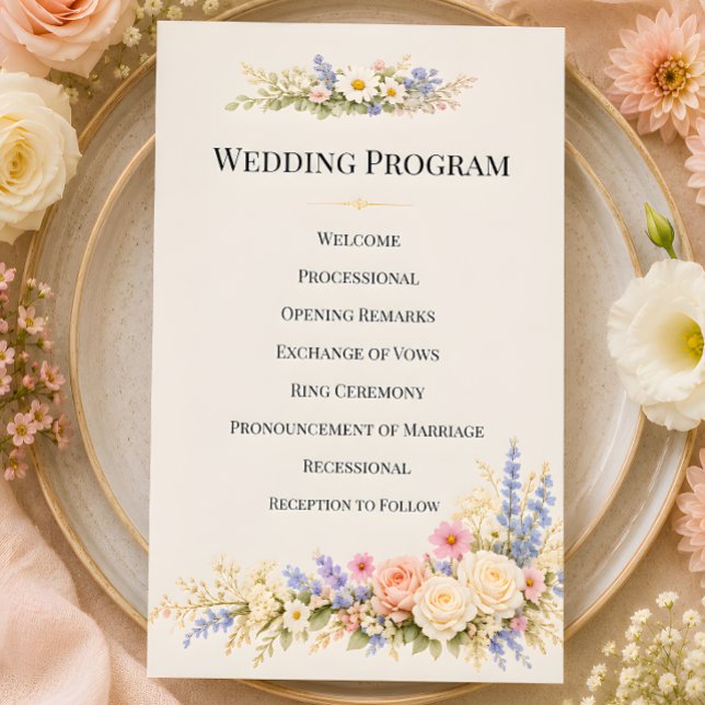 Prairie de Fleurs Sauvages de Luxe aux Florales Ro (Part of the luxury wildflower meadow wedding theme collectiion, program card)