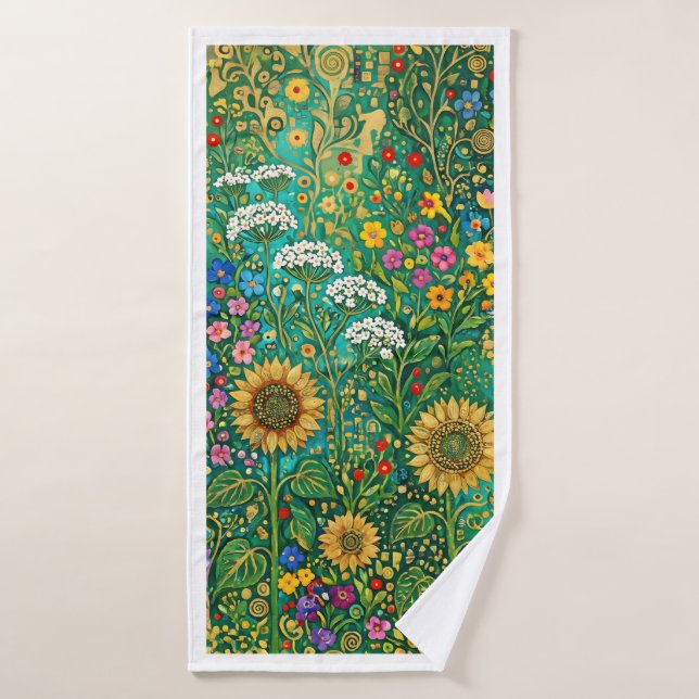 Prairie de tournesols de Klimt (Serviette de bain)