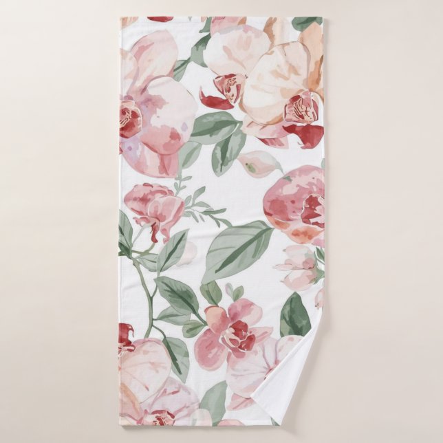 Prairie d'Orchidées Aquarelle Florale Botanique Ro (Serviette de bain)