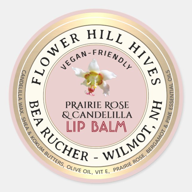 PRAIRIE ROSE Candelilla cire Lip Balm Étiquette (Devant)