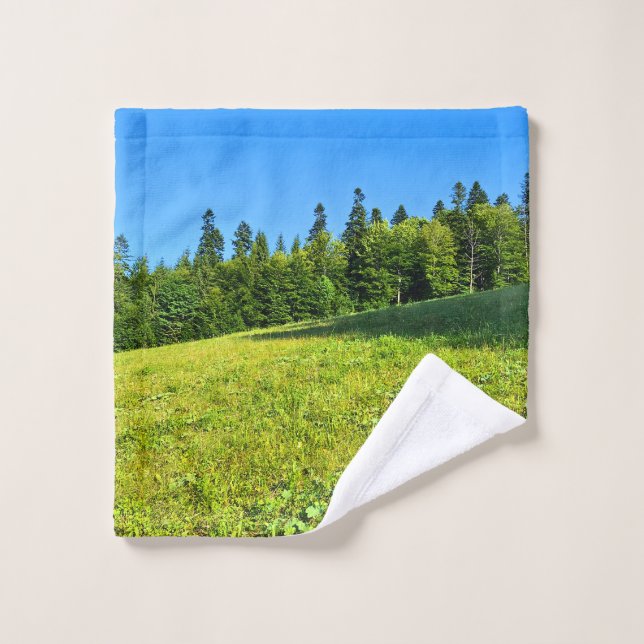Prairie verte des Carpates – Impression de montagn (Gant de toilette)