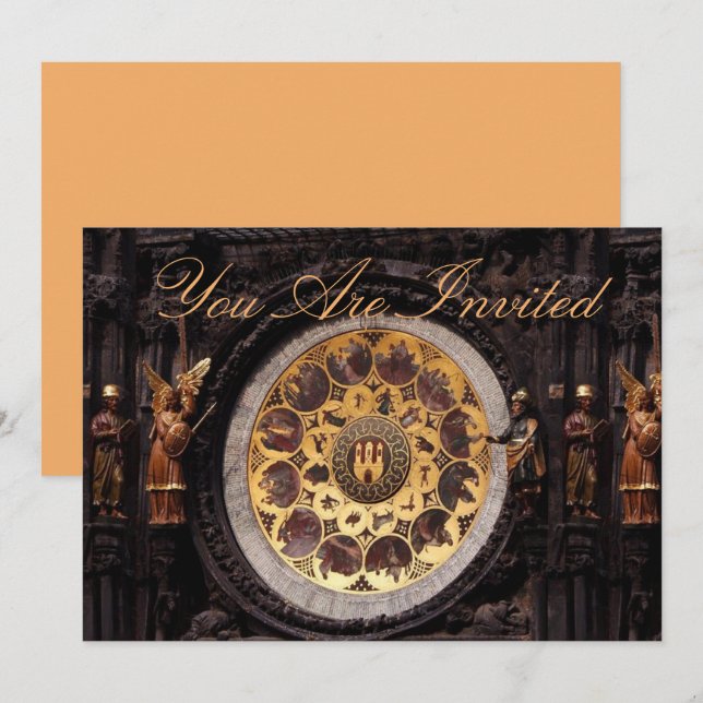 Prauge Horloge Décoration Invitation (Devant / Derrière)