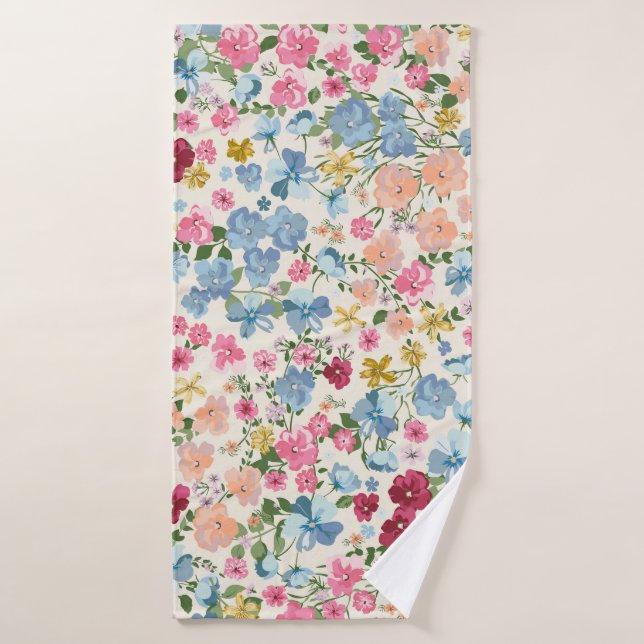 pré du milieu de l'été, motif plante en fleurs. (Serviette de bain)