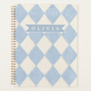 Pré-nom en argyle flou bleu clair personnalisé et 