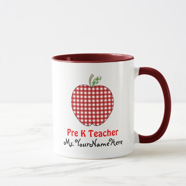 Pré tasse d'institutrice gardienne - guingan rouge (Droite)