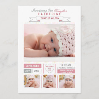 Précieux Arrivée rose Faire-part de naissance phot