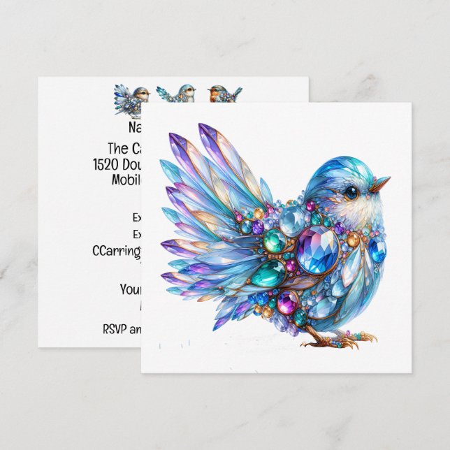 Précieux Bling Oiseaux Thème Invitation (Devant / Derrière)