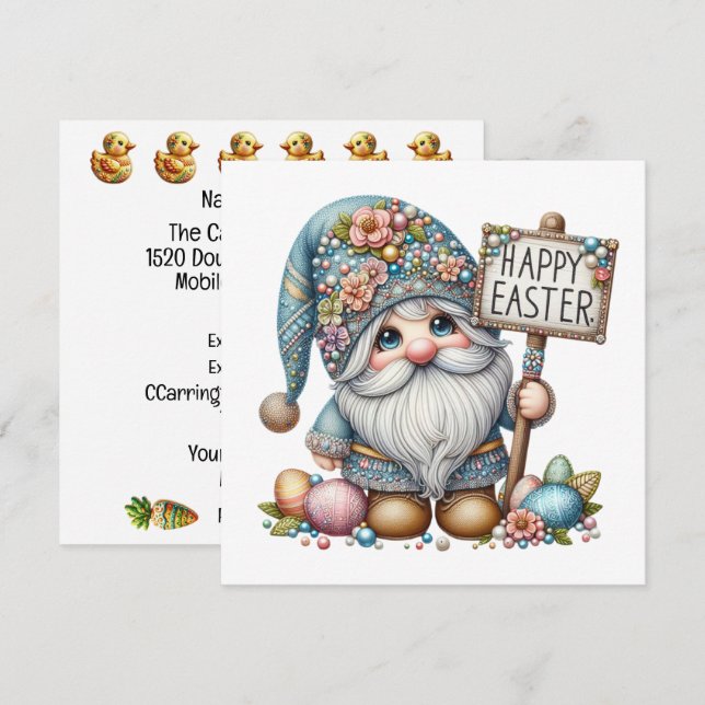 Précieux Gnome Invitation Thème Pâques (Devant / Derrière)