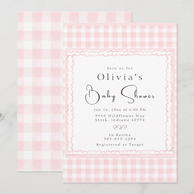 Précieux rose En vichy Baby shower Invitation (Devant / Derrière)