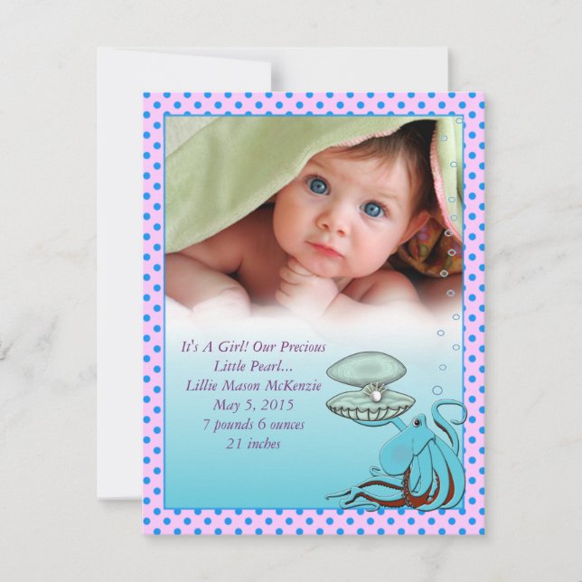 Precious Pearl Baby Girl Faire-part (Devant)