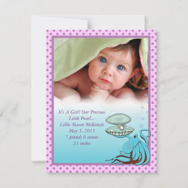 Precious Pearl Baby Girl Faire-part (Devant)