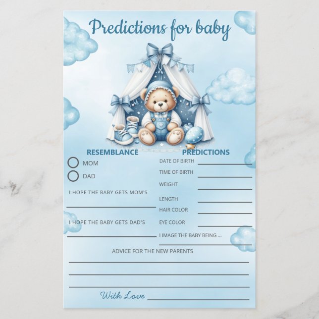Prédiction de jeu de Baby Shower Ours en Peluche d (Devant)