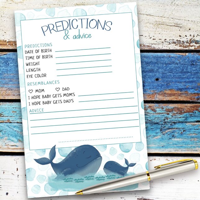 Prédiction et conseil sur le Baby shower des balei (Baby Shower advice card from my Happy Whale collection. Message if you need different items.)