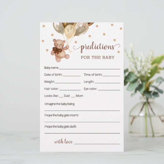 Prédictions bébé ours en peluche Baby Shower (Debout devant)