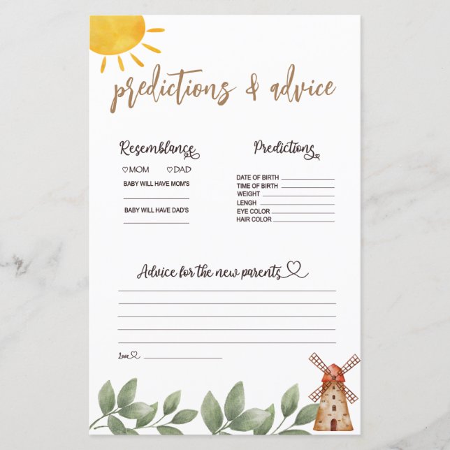 Prédictions & Conseils Carte de Fête de Bébé Thème (Devant)