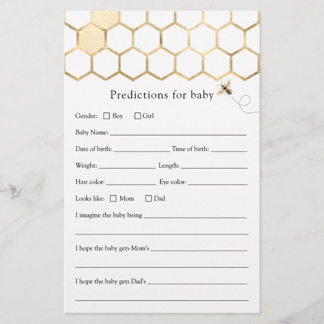 Prédictions d'abeilles modernes pour carte Baby sh (Devant)