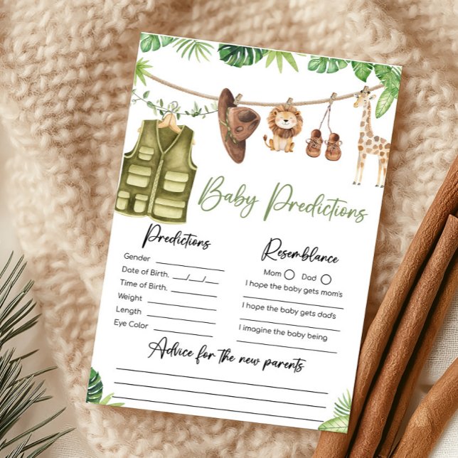 Prédictions de bébé Animaux de la Jungle Safari Tr (Clothesline Safari Baby Shower Baby Predictions Game)