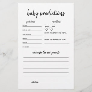 Prédictions de bébé Jeux de Baby shower minimalist