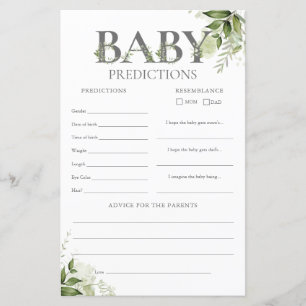 Prédictions de bébé Verdure Jeu de baby shower