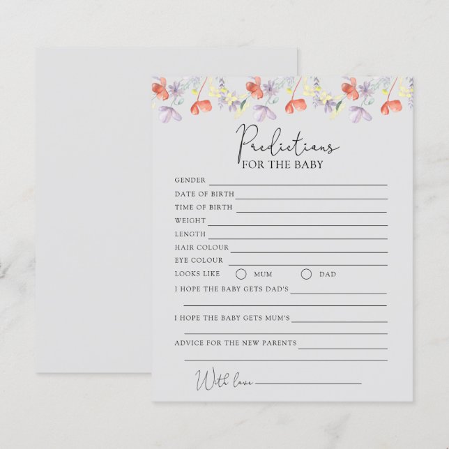 Prédictions de fleurs sauvages pour bébé (Devant / Derrière)