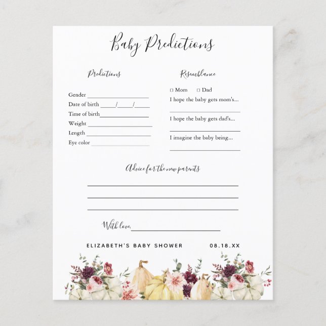 Prédictions des bébés | Jeu Baby shower (Devant)