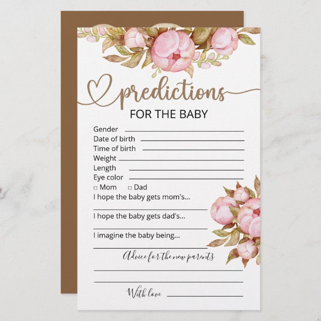 Prédictions des bébés | Jeu Baby shower (Devant / Derrière)