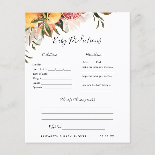 Prédictions des bébés | Jeu Baby shower (Devant)